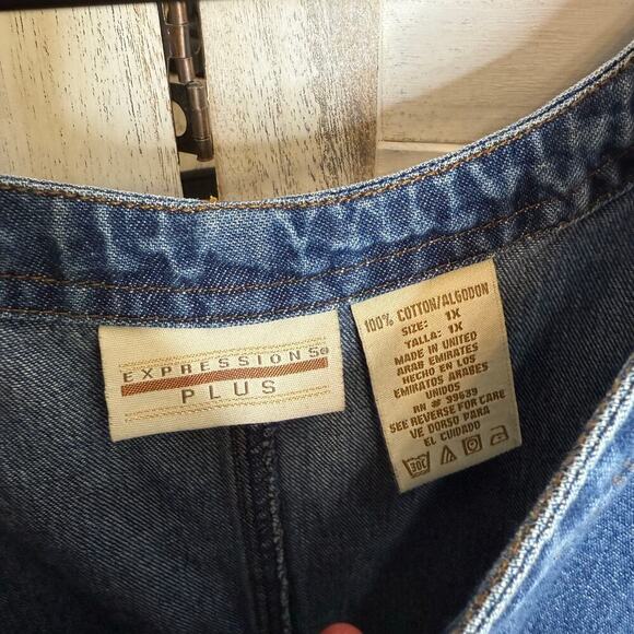 VINTAGE EXPRESSIONS Women's PLUS 1X Y2K Denim Sleeveless Maxi Jean Dress Pockets - Picture 9 of 14